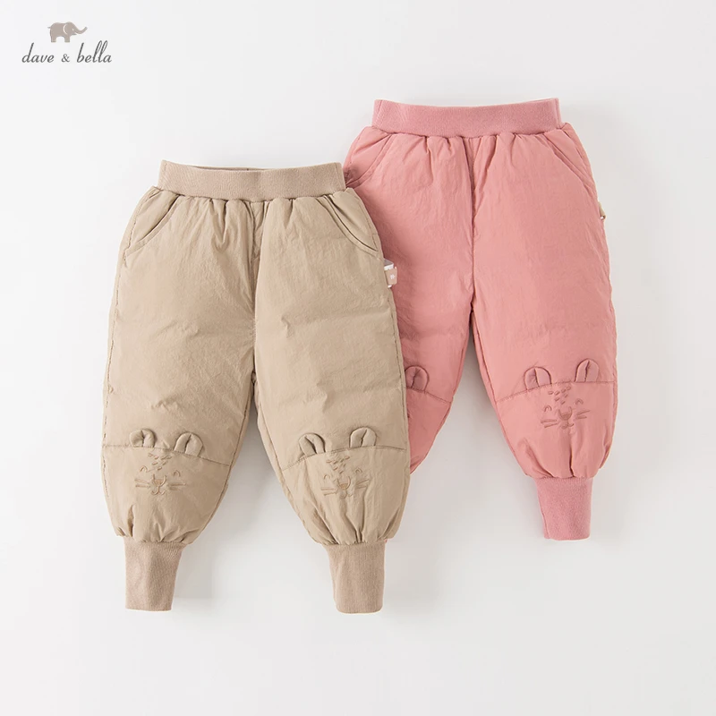 

Dave Bella Winter Solid Kids Thick Fleece Pants for Girl Warm Sports Trousers White Duck Down Fashion Pant DB4224568