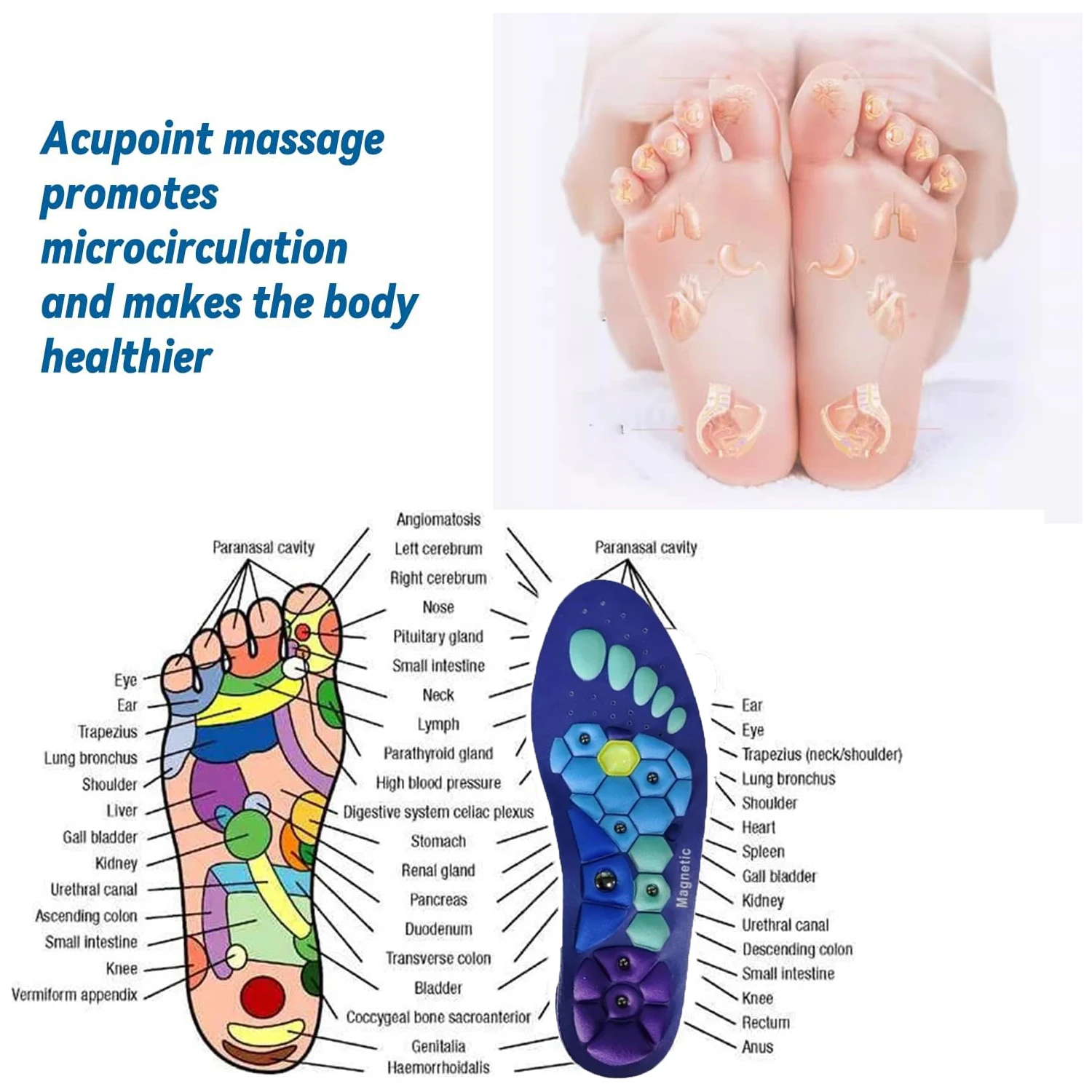 1 Pair Acupressure Magnetic Insoles Arch Support Sport Insoles Outdoor Hiking Breathable Decompression Shoe Pad Detox Slimming
