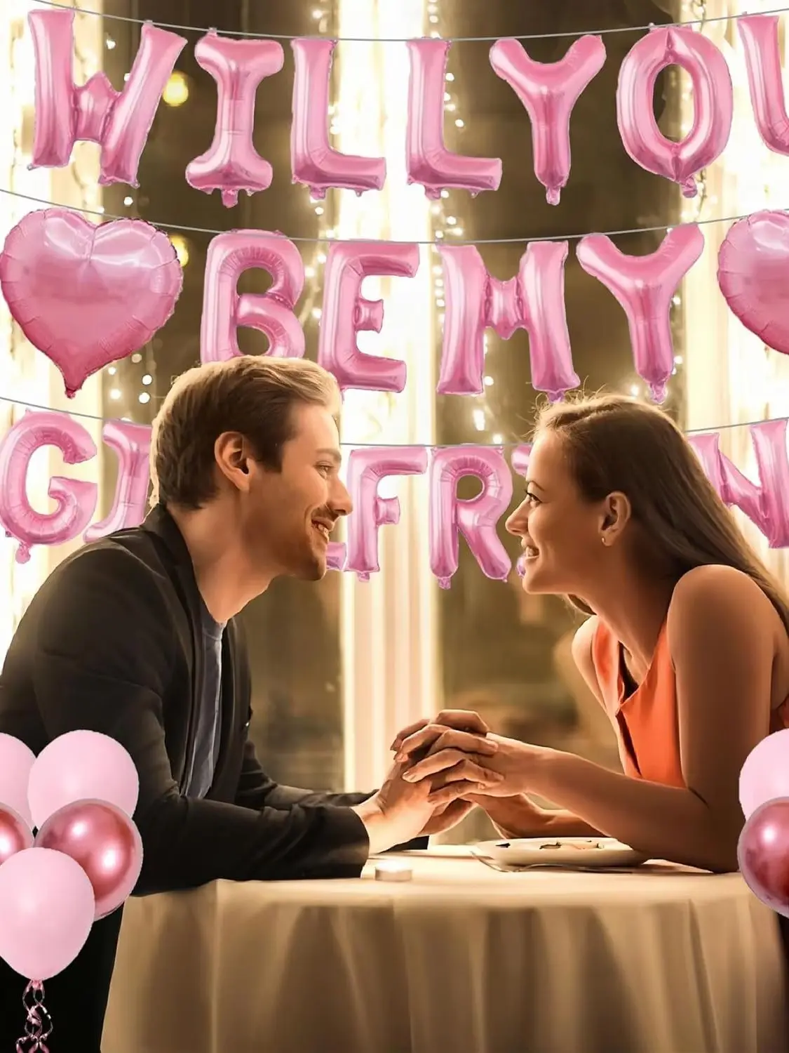 Rosa-Rote Folienballons mit Schriftzug 'Willst Du Meine Freundin Sein?' und Herzballon für Valentinstag-Dekorationen – Detail 8