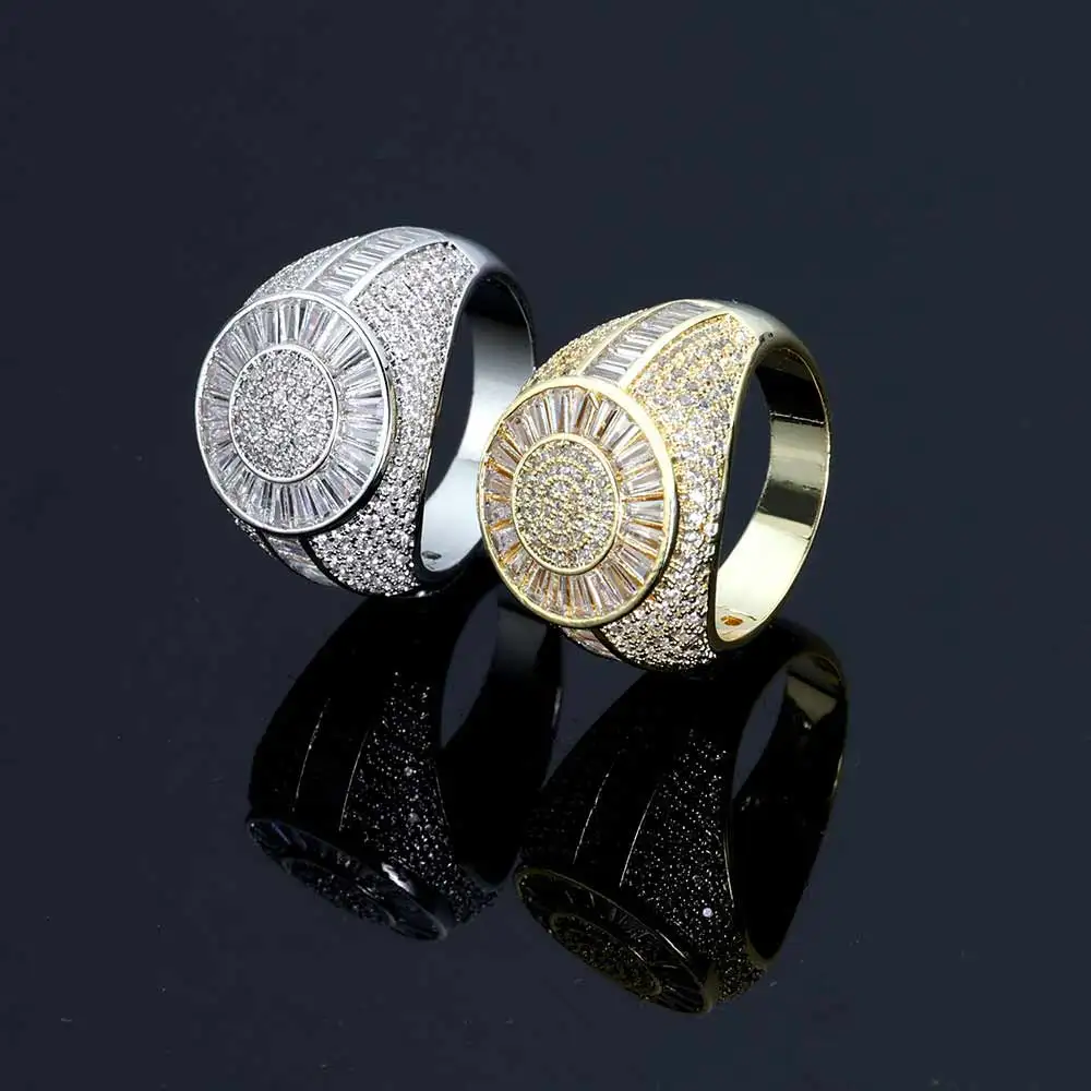

ESKEEM New Arrival Luxury Iced Out Ring Hip Hop Brass Baguette Diamond CZ Round Ring For Women Men Jewelry Party Gift