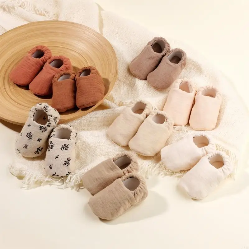 Chaussures marche en coton 581F, chaussures douces pour nouveau-nés, chaussettes chaudes respirantes, chaussures unie