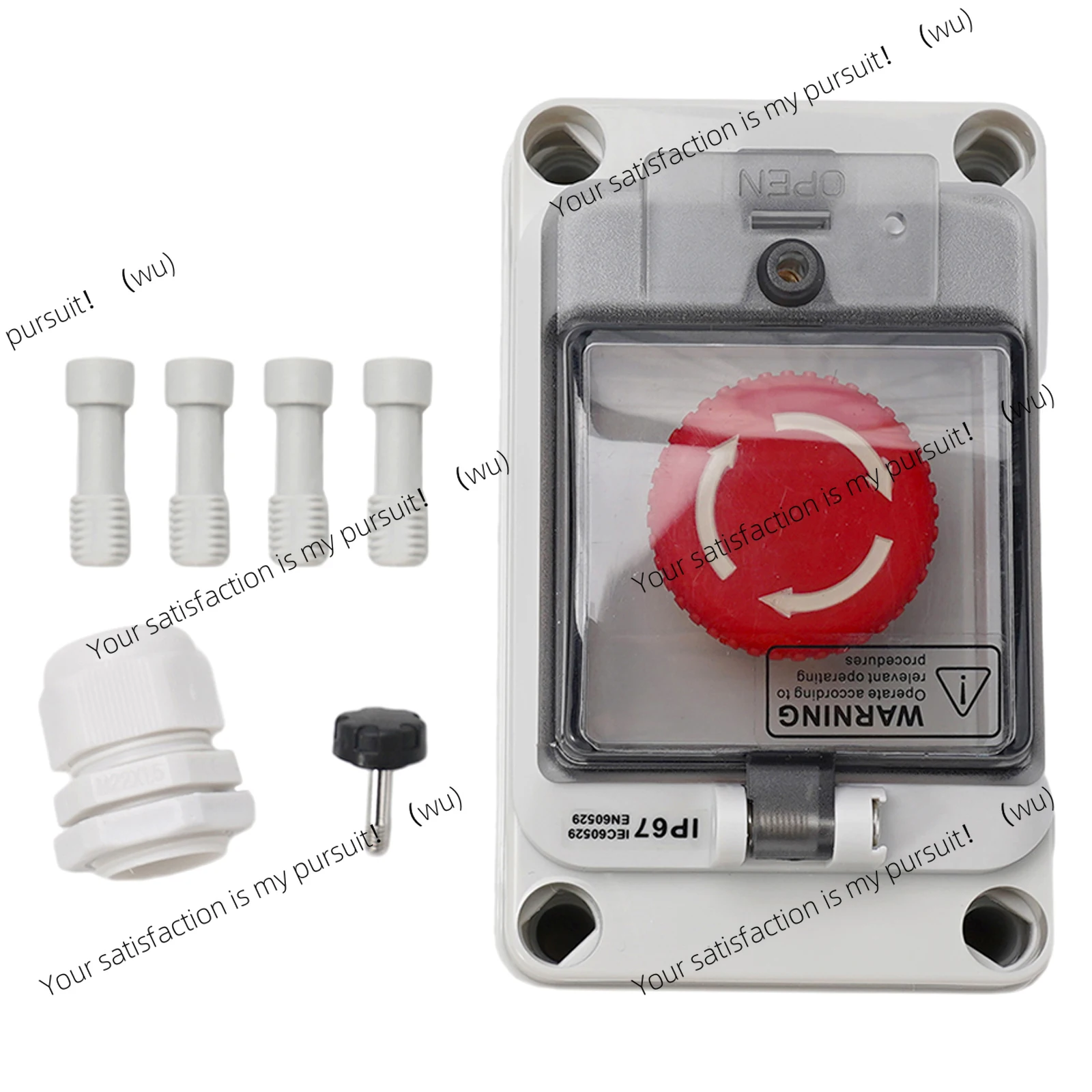 Estop-interruptor con caja IP67, cubierta de botón impermeable para exteriores, parada de emergencia, reinicio automático, botón de bloqueo automático, caja de conexiones