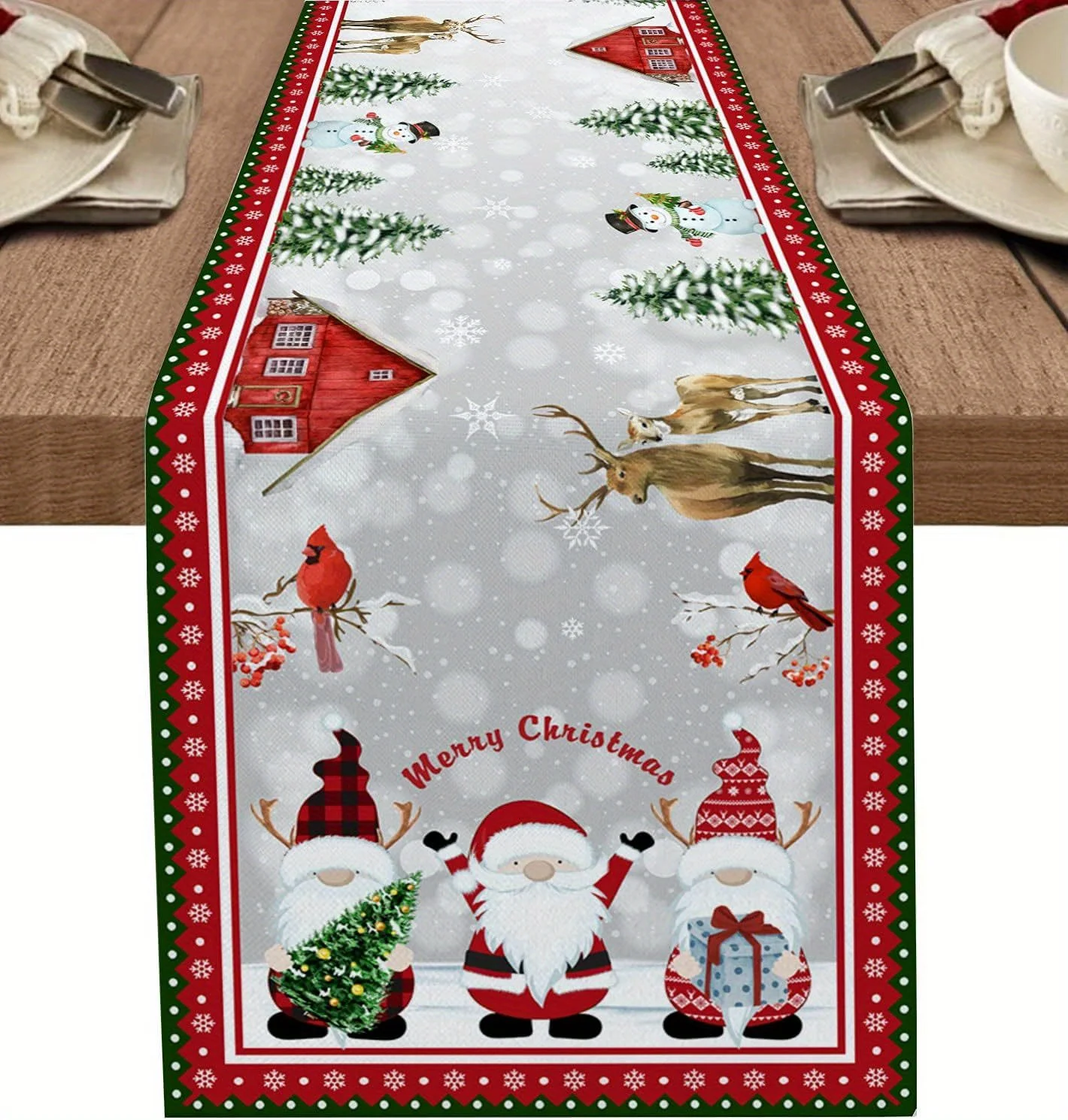 Santa Claus Snowflake Pattern Christmas Linen Table Runner Winter Xmas Dresser Scarf Dining Table Decor Navidad Decorations 2025