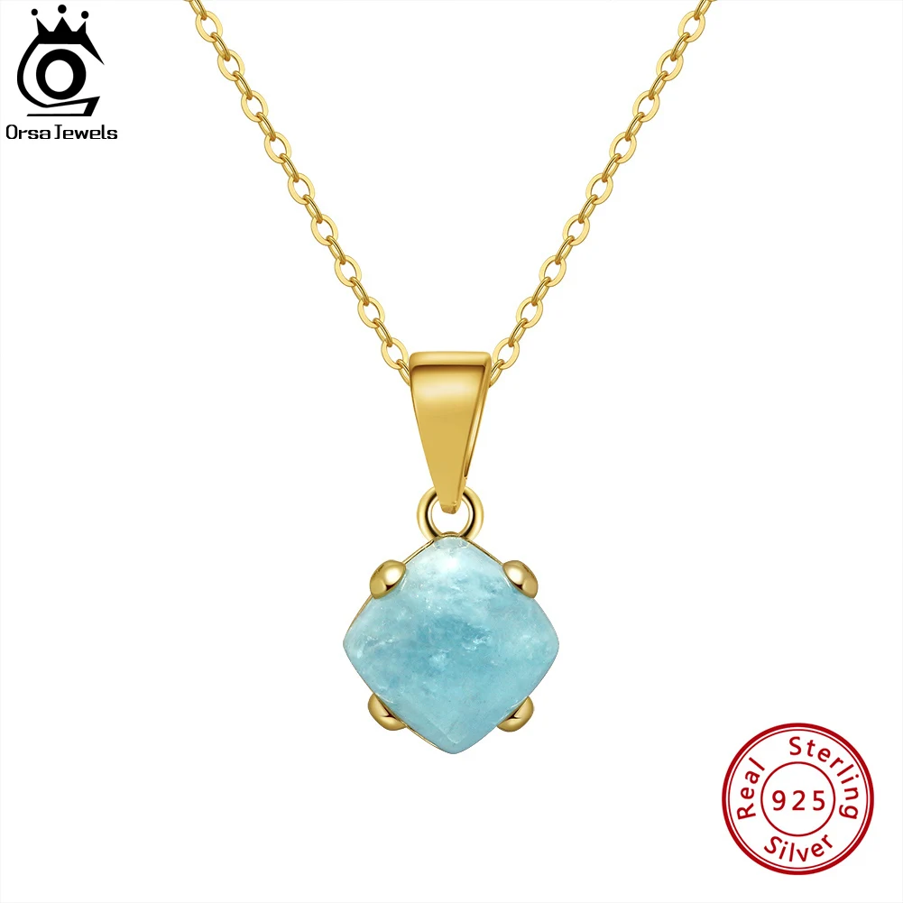 

ORSA JEWELS 100% Natural Aquamarine Pendant Necklace Simple 925 Sterling Silver Fashion Gemstone Pendant Banquet Jewelry GMN33