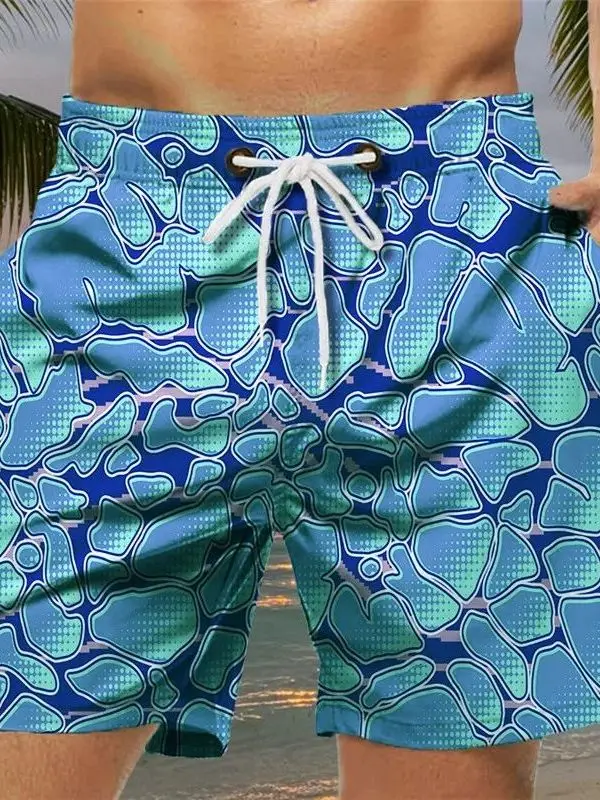 

Loose Fit 3D Printed Sports Shorts for Men Casual Comfortable Polyester Fiber Easy Care Elastic Waist Uniform Shorts