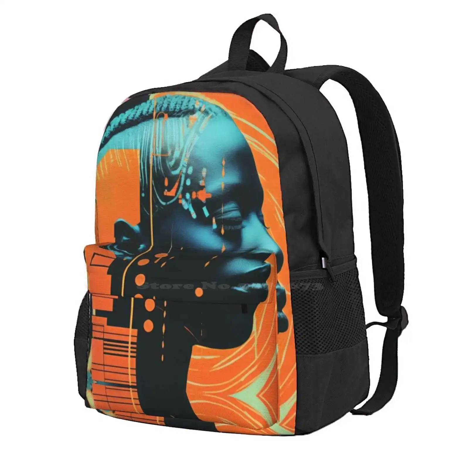 Afro Futurism Digital Collage - Modern African Tribal Woman Hot Sale Schoolbag Backpack Fashion Bags Afro Futurism Art African