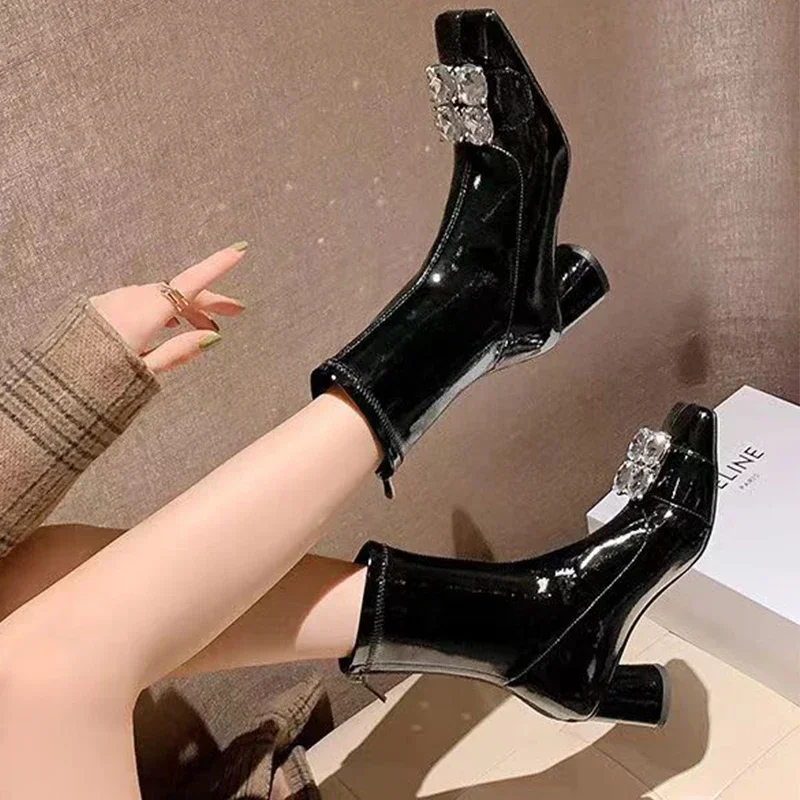 Winter New Designer Crystal Chelsea Boots Women Ankle Snow Boots High Heels Casual Shoes Sexy Pumps Gladiator Goth Botas Mujer