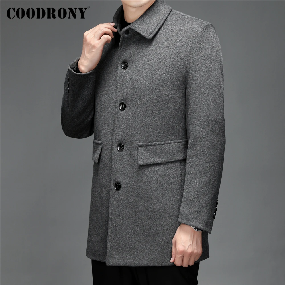 

COODRONY Brand Solid Color Wool Long Jacket Men Clothing Autumn Winter New Arrival Casual Windbreaker Overcoat Blends Z8176