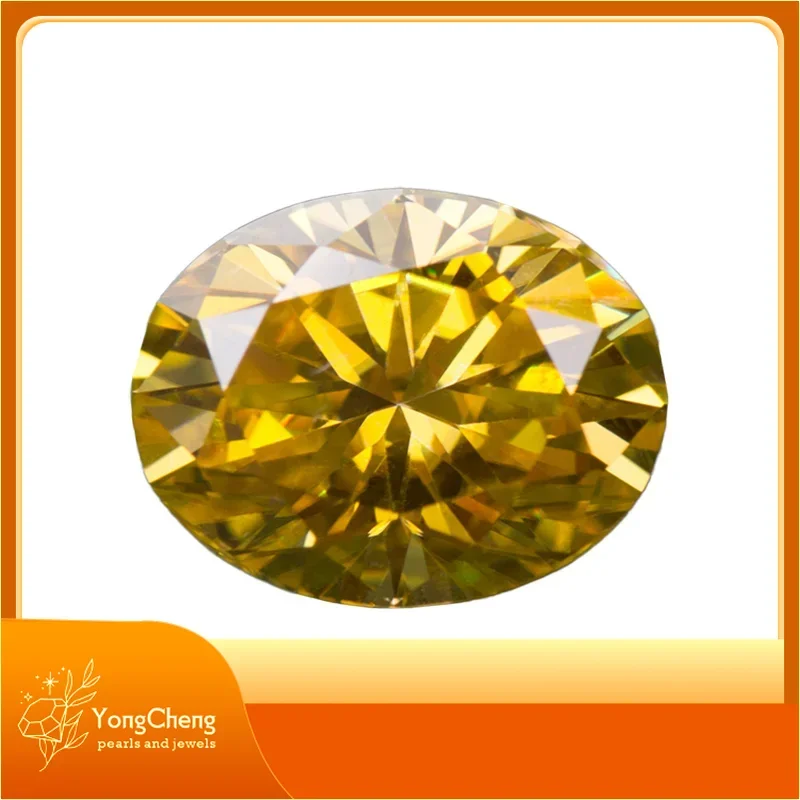 

Moissanite Stone Oval Cut Golden Yellow Colour Lab Created Synthetic Gemstone Passed Diamond Tester Comes With GRA Certificate