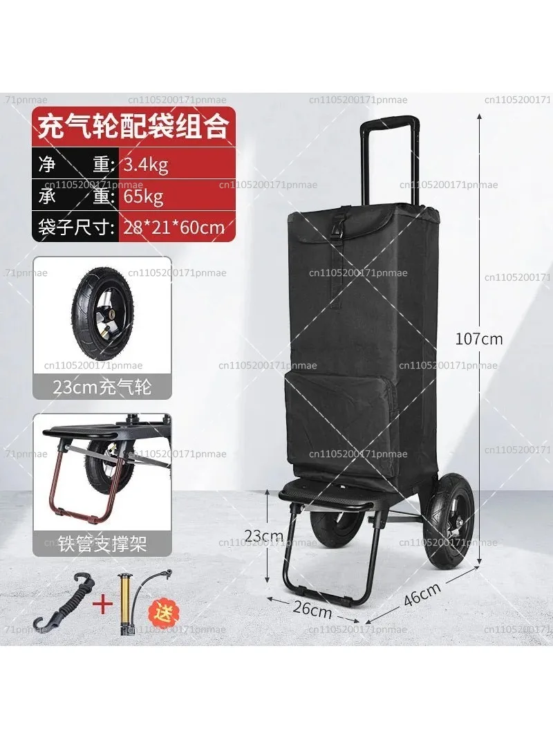Folding Small Shopping Cart with Large Wheels, Heavy Duty Utility Wagon for  and Outdoor Use, Portable Pull Cart with Handle