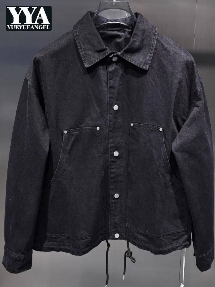 Youthful Personality Designer Style Autumn Men Cowboy Coat Loose Fit Denim Jacket Turndown Collar Single Breasted Jean Jackets