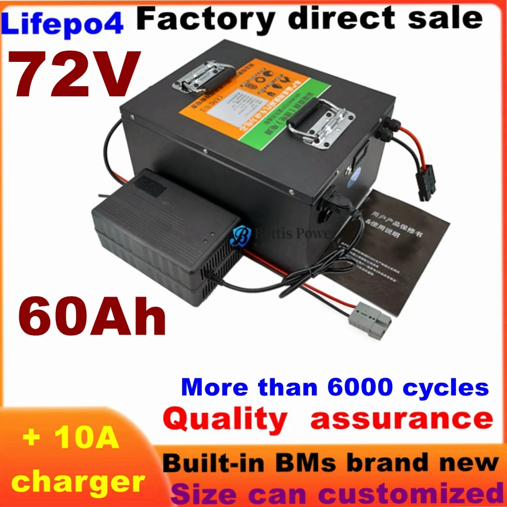 lithium 72V 60Ah lifepo4 battery BMS 24S for 8000W 3500W bicycle bike scooter Motorbike Motorcycle + 10A charger