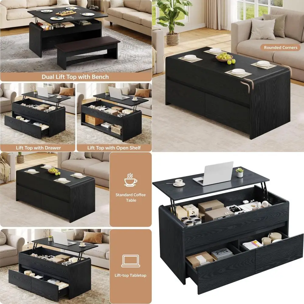 

40 черных журнальных столиков с подъемным верхом, ящиками для хранения и скрытым отделением, изогнутым дизайном для гостиной/домашнего офиса