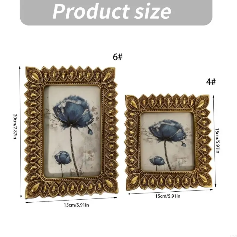 Gold Photo Frame with Ornate Raised Border for Photo or Art Display on Shelves, Desks, and Night Tables Indoors Y5GB