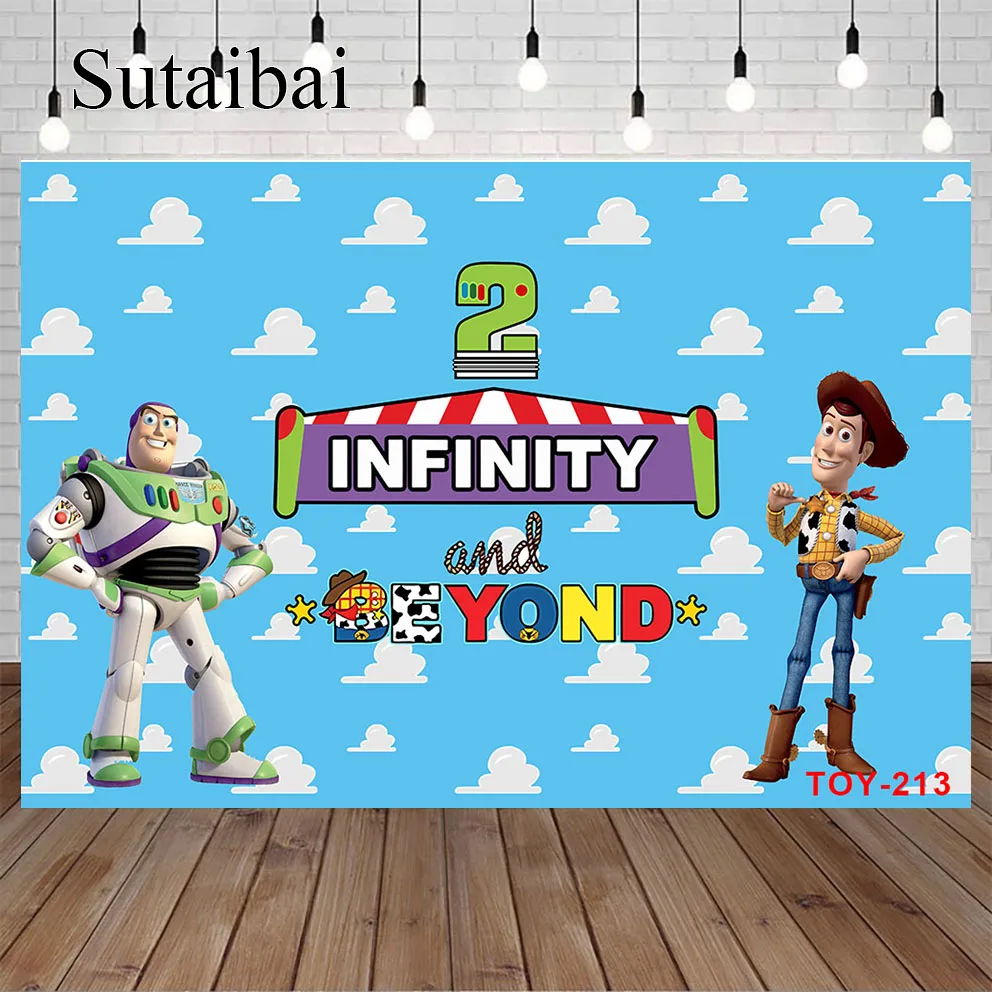 Two Infinity and Beyond Backdrop for 2nd Birthday Party Supplies Photo Backgrounds Toy Story Theme Baby Shower Banner