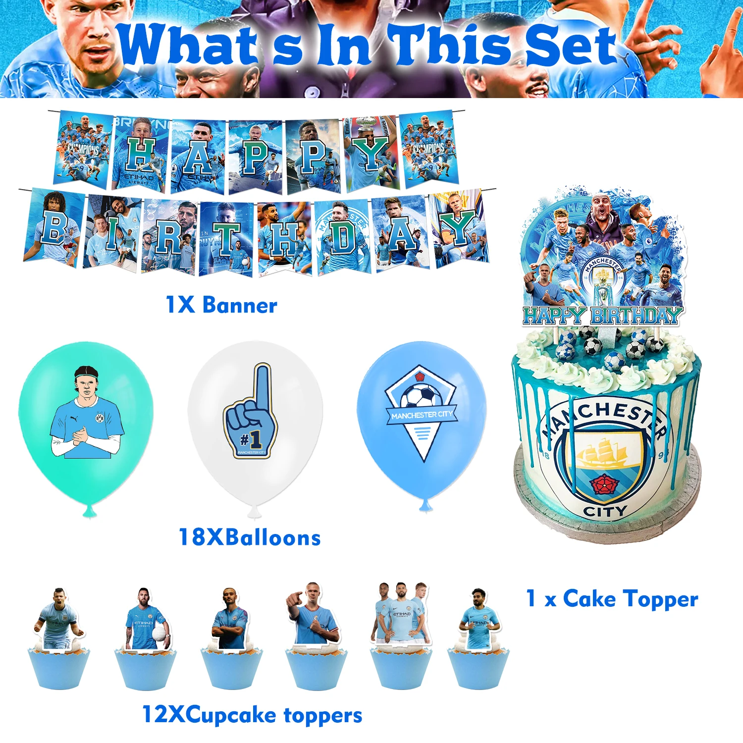 Football Club birthday party decorations Manchester theme Banner Cake Topper Balloon for Kids Party Supplies Decoration gateau