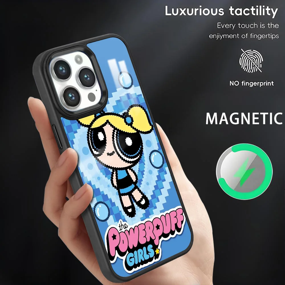 

The P-Powerpuff Girls Phone Case For iPhone 16 15 14 13 12 11 Pro Max Plus Mini Magnetic Magsafe Wireless Charging Cover Coque
