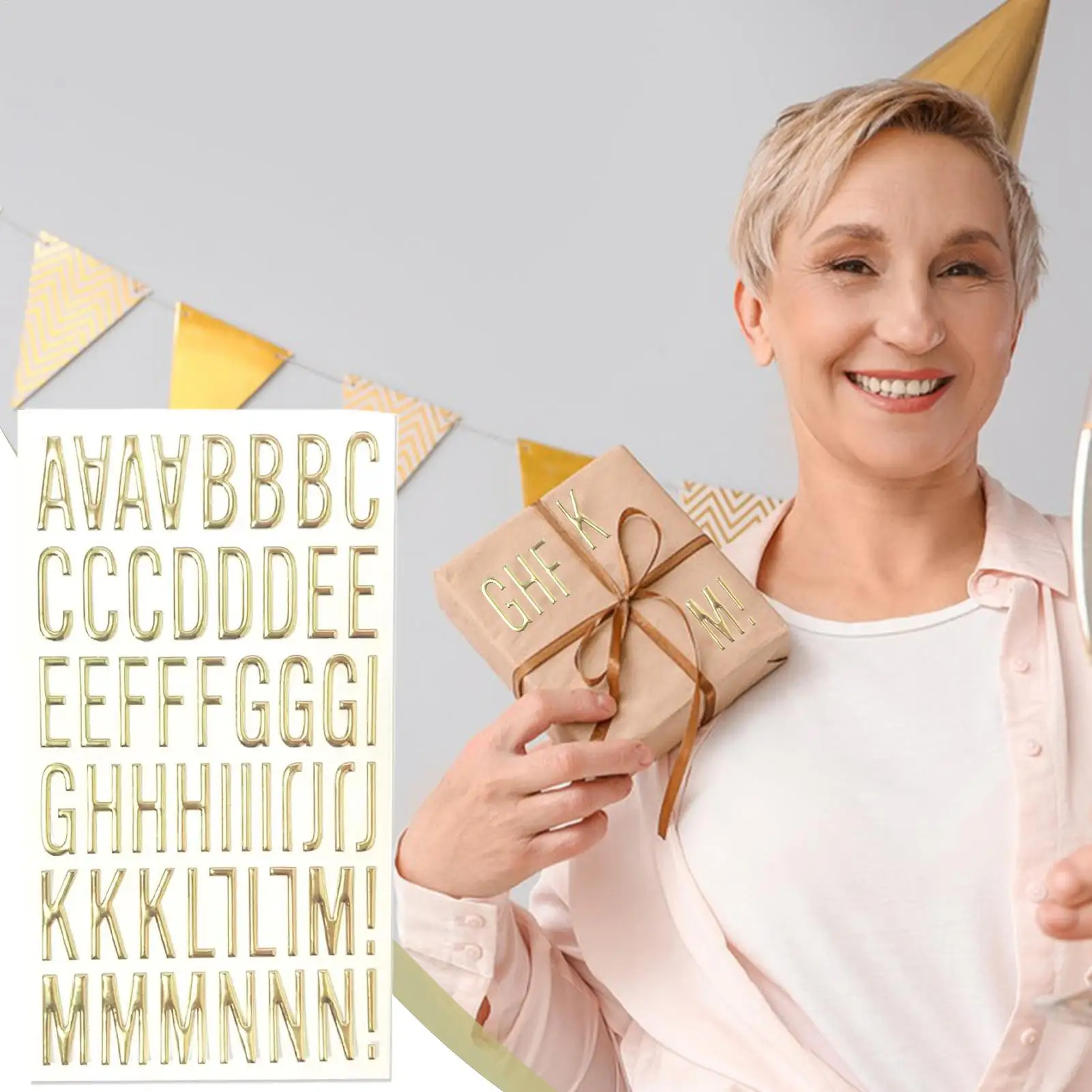 ملصقات حروف ذهبية مقاومة للماء بأرقام أبجدية ملصقات حروف لسكرابوكينغ لنافذة حاويات بطاقات المعايدة