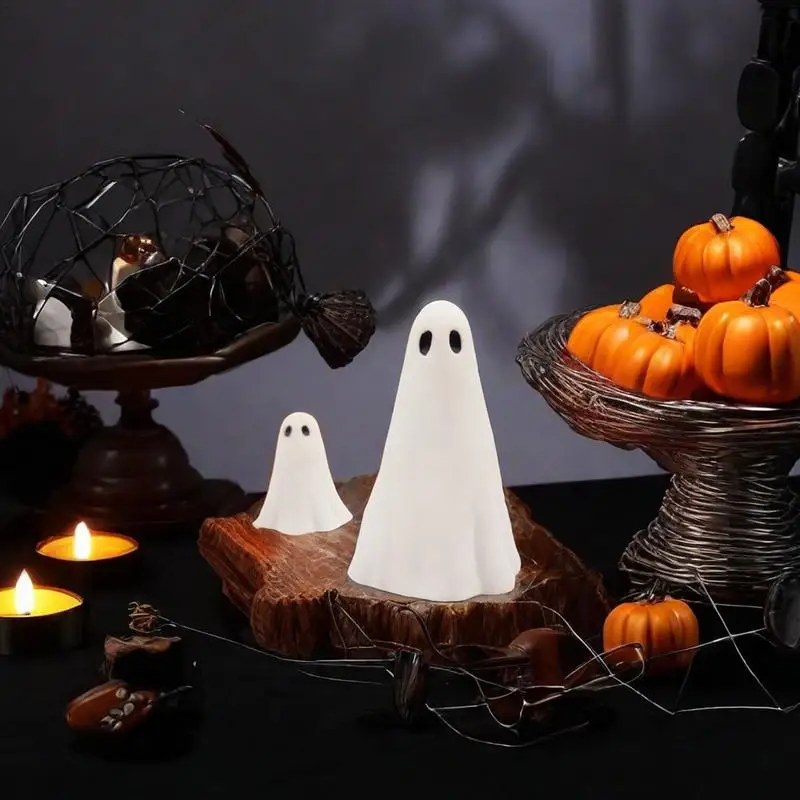 White Ghost Decor Resin Table Figurines for Halloween 2X Funny Festival Statue White Decorative Sculpture for Gardens Sidewalks