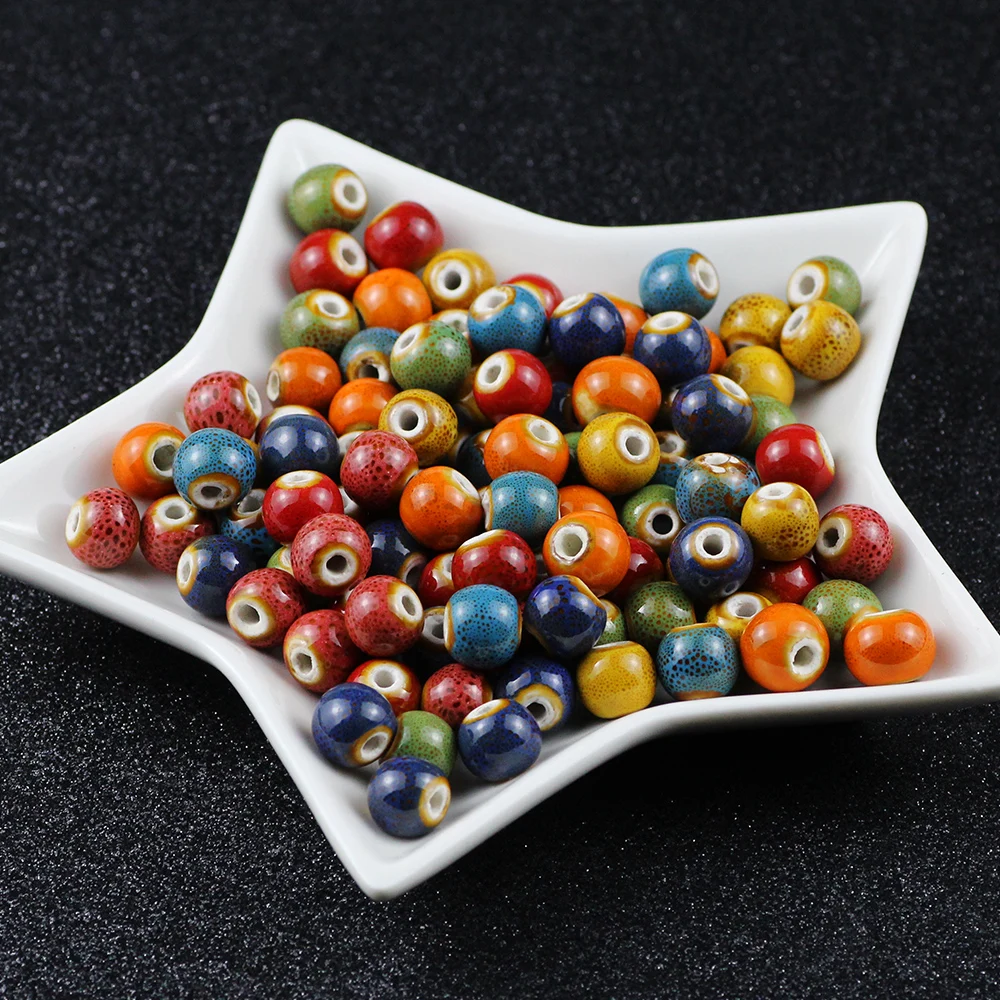 Ceramic Glaze Mixed Color Round Beads Spacers Loose For DIY Jewelry Making Handmade Bracelets Necklaces Accessories 6/8/10/12mm