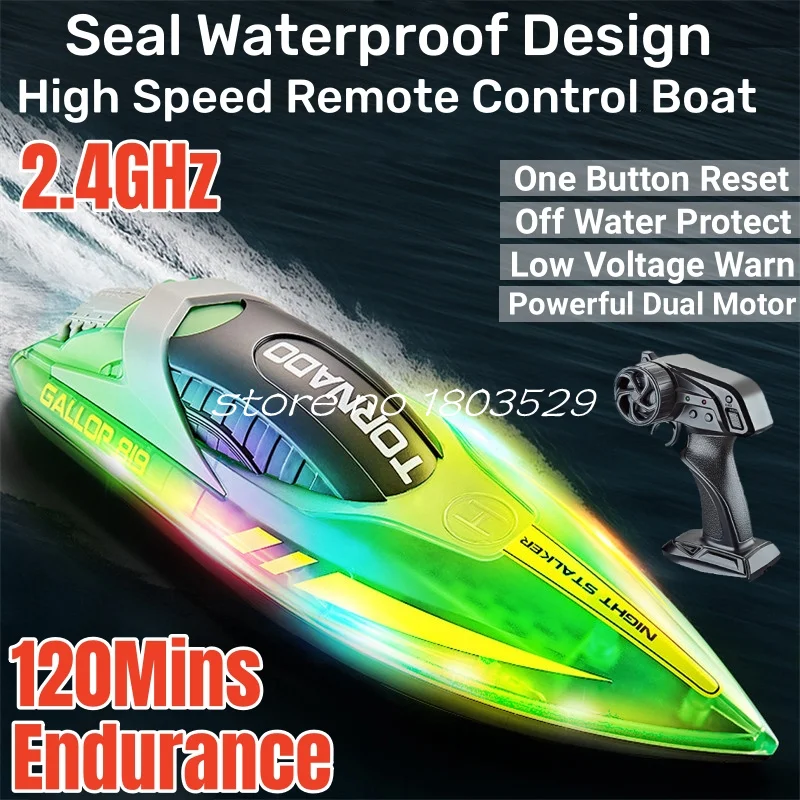 Waterproof High Speed Radio Control Boat 2.4G 120Mins Endurance Beyond Distance Prompt Low Voltage Warning One Key Reset RC Boat