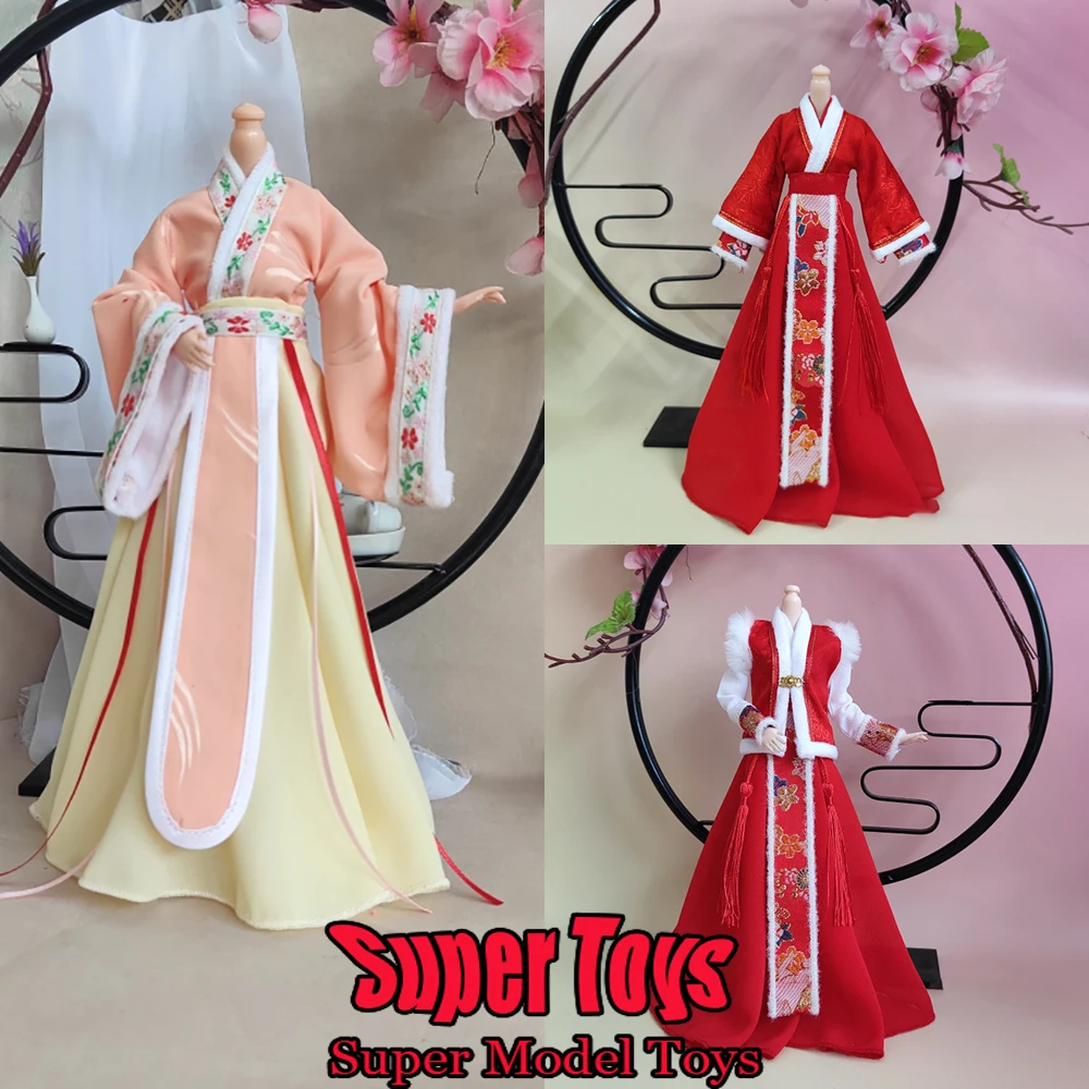 In Stock 1/6 Scale Female Soldier Clothes Set Red Fur Collar Ancient Costume Style Hanfu For 12-inches Action Figure Model