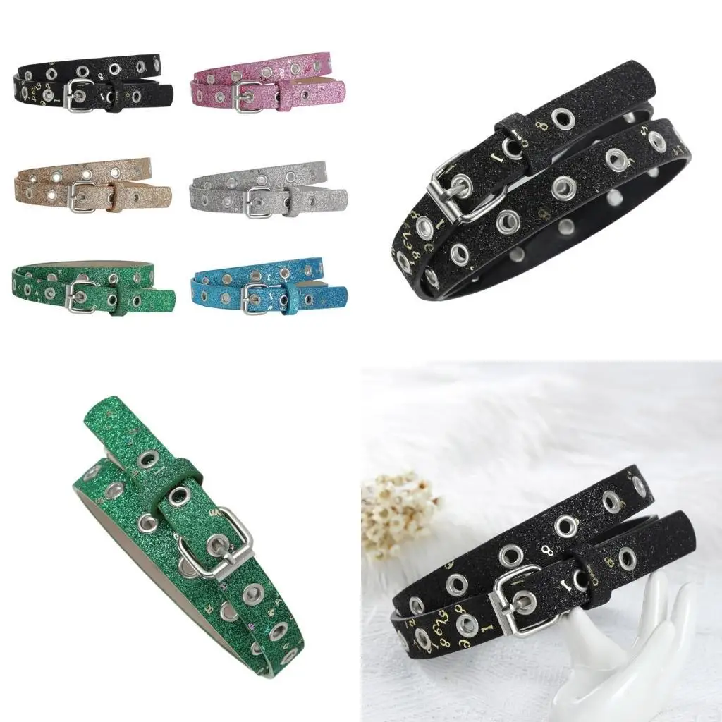

652F PU Waist Belt with Full Sequins Adjustable Length Waist Belt Girls Woman Jeans Dresses Skirt Coat Decors Waistband