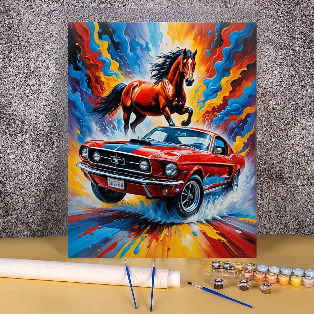 Oil Painting Car Galloping Horse Abstract By Numbers Wall Decor for Living Room Bedroom Home Decor Gift No Frame