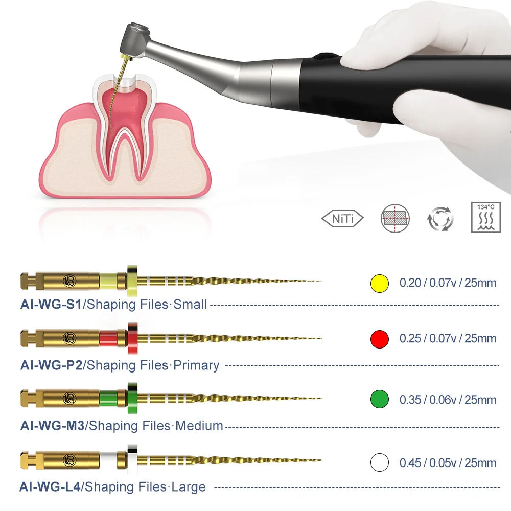 

Dental Endodontics Heat Activated File Gold Files 25mm Rotary Root Canal File Compatible for WaveOne System Endo Motor 4pcs/pack