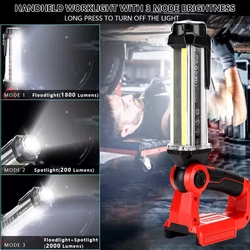 LED Flashlight for Milwaukee 18v M18 Li-ion Battery 35W 2000LM Outdoor Work Light Camping Lanterns Hook Car Repairing Emergency