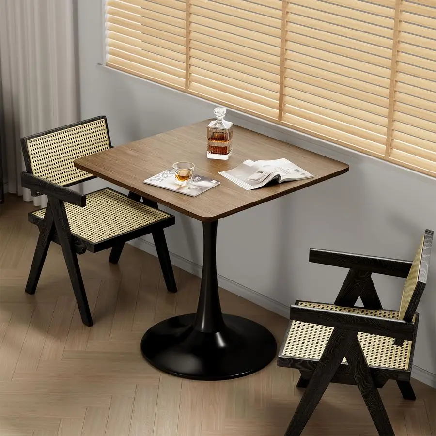 Square Tulip Table for 2, 24 Inch Small Dining Table with Metal Pedestal Base for Kitchen, MidCentury Modern Table with Round Co