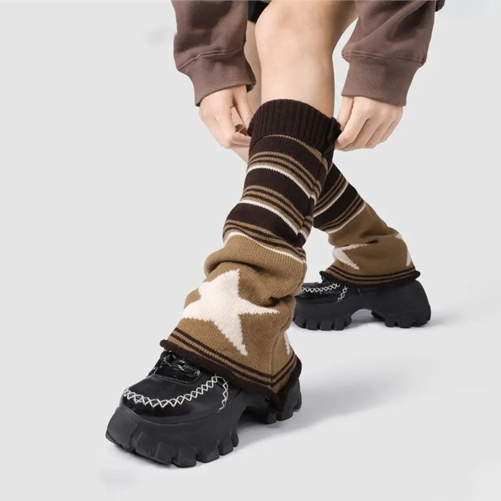 

Harajuku Pink Brown Star Leg Warmers Knitted Keep Warm Japanese JK Leg Socks High Tube Socks Hot Girl Accessories