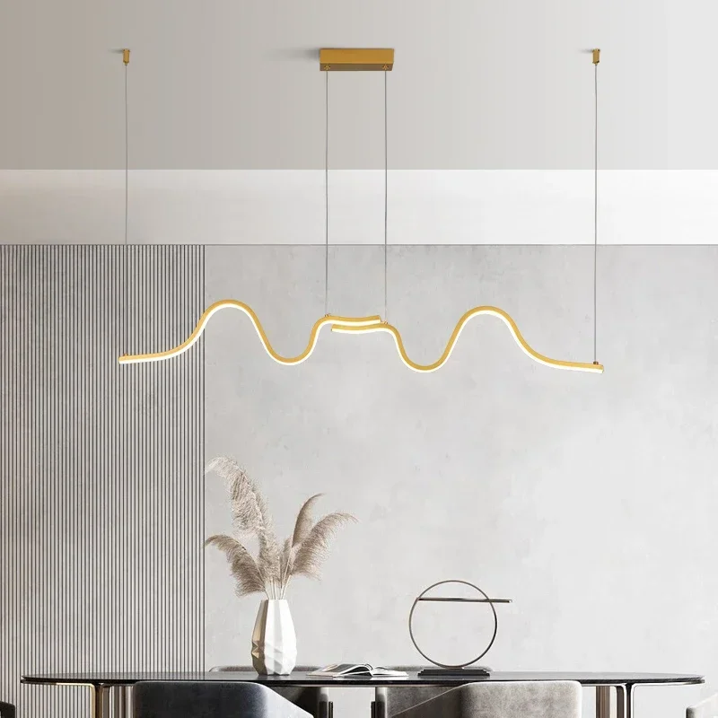 

Modern LED Pendant Light Creative Nordic Linear Hanging Chandelier for Tubular Restaurant Kitchen Office Coffee Indoor Lamps