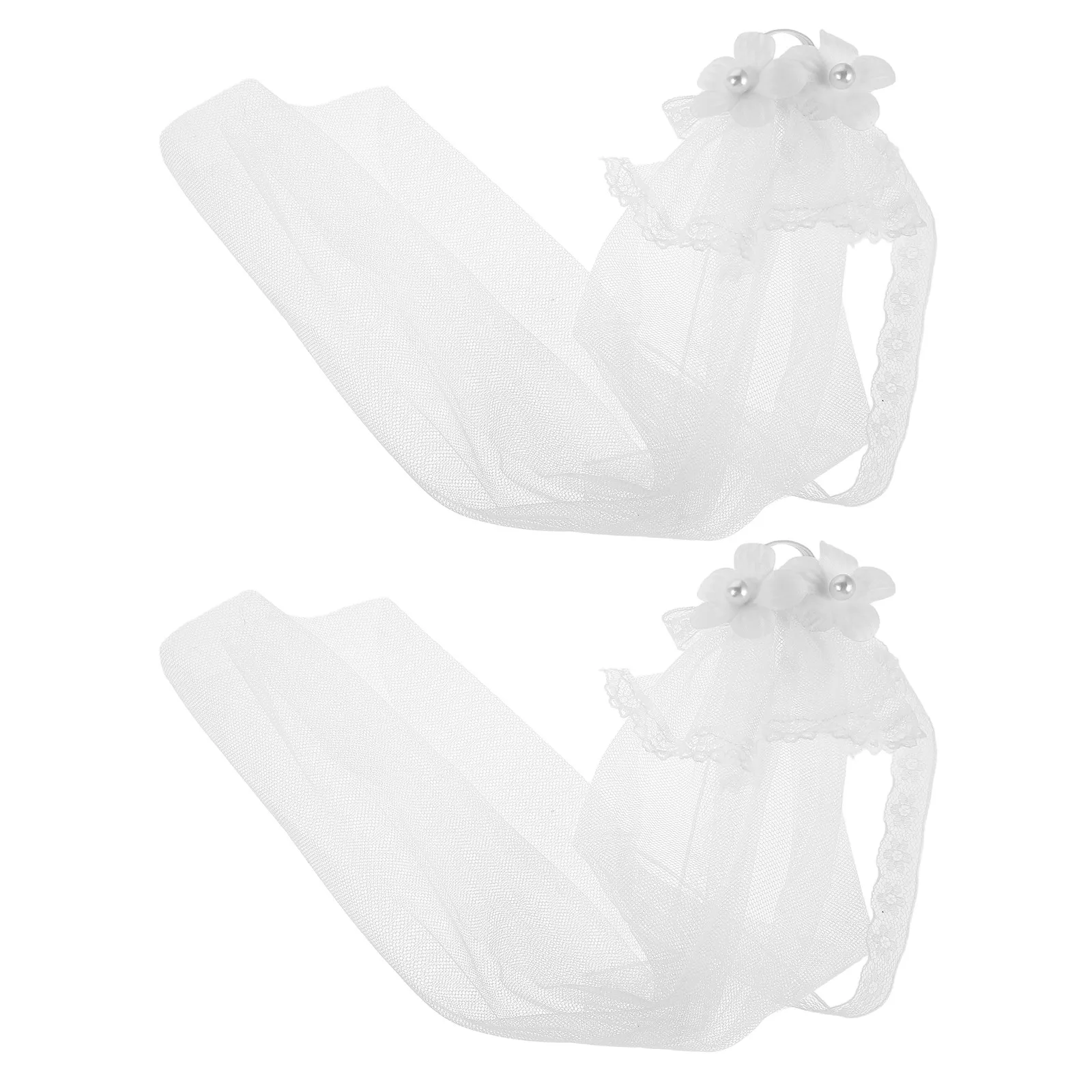 2Pcs Miniature Bridal Veil Set Gentle Tulle Material Universal Fit for Fashion Figures Wedding Photo Styling Creative Roleplay