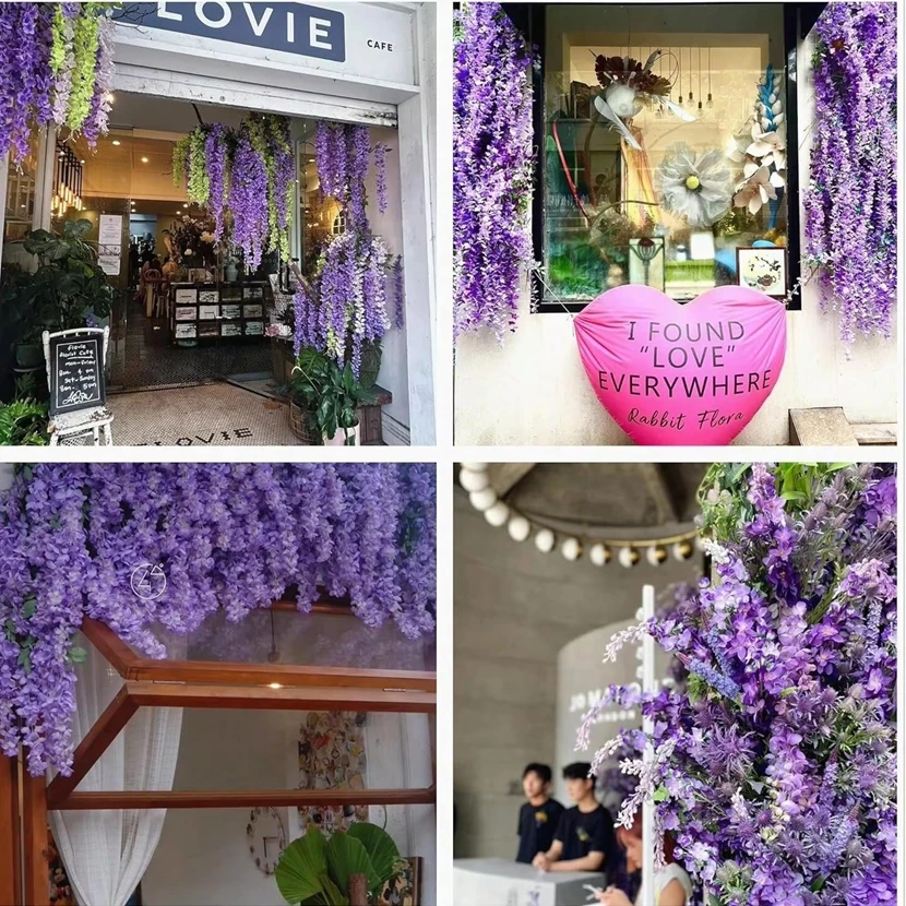 

Artificial Flowers Rattan Home Room Table Wedding Festival Outdoor Garden Wall Purple Garland Congratulation DIY Decor Accessory