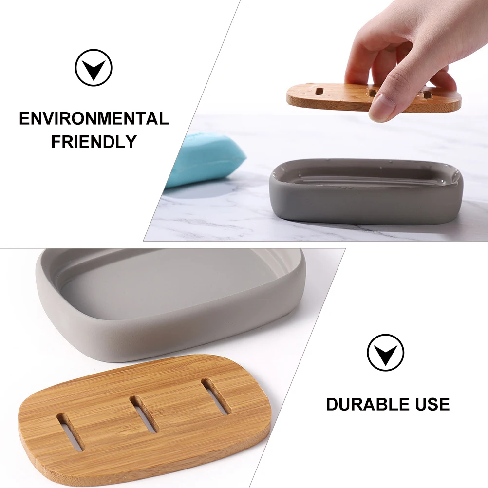 

1pc Dish for Bathroom Sink Concrete Portable Double Layer Soap Tray Drainer Case Holder Travel Use Keep Soap Dry Long