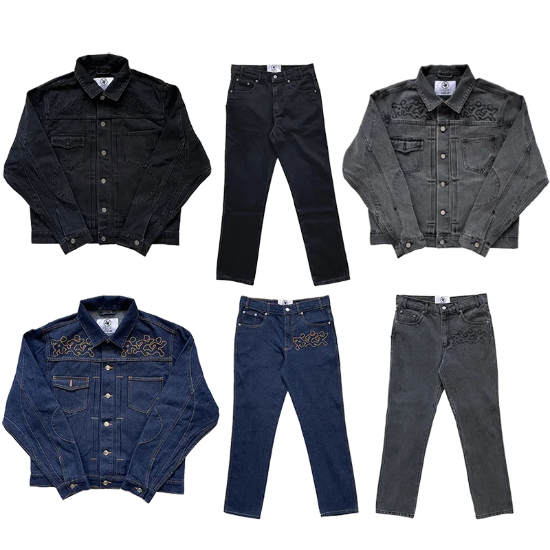 

Комплект из джинсовой куртки и брюк Project Capri: повседневный, с вышивкой, молодежный, с высокой талией, длинные брюки, модный, на все сезоны