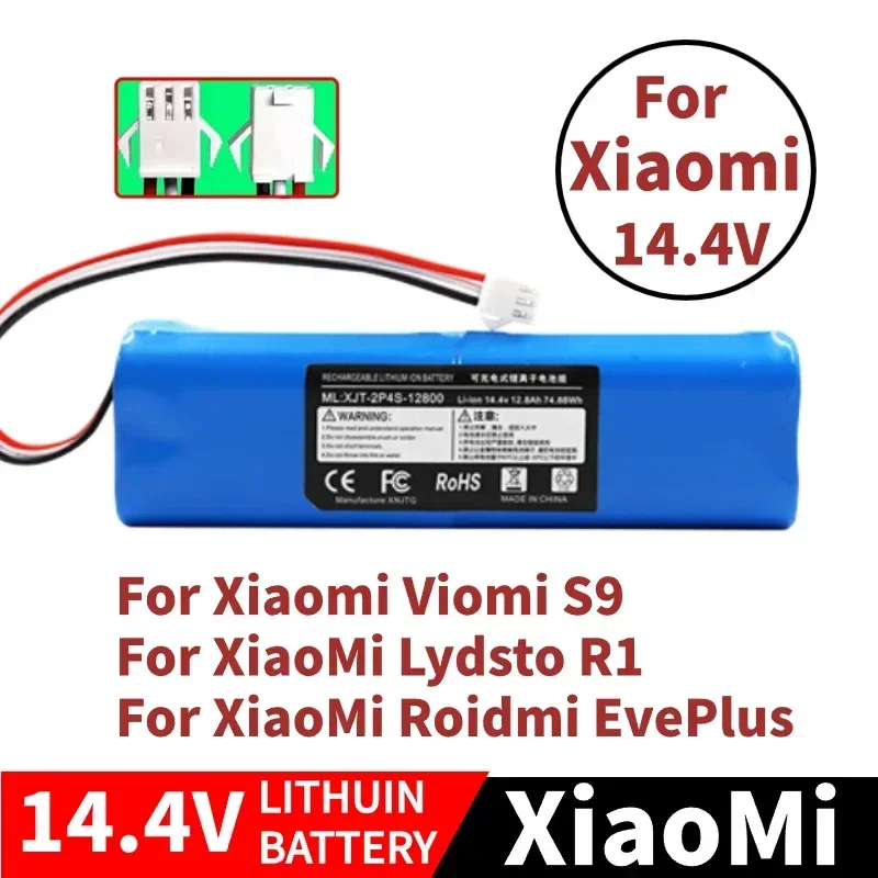 2024 100% Original For XiaoMi Viomi S9 Lydsto R1 Roidmi Eve Plus 14.4V lithium battery 2P4S 5200mAh 6800mAh 9800mAh 12800mAh