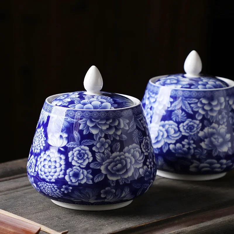 Jingdezhen-Traditional Chinese Style Tea Box, Blue and White Porcelain Caddy, Household Sealed Jar, Storage Canister, 800ml