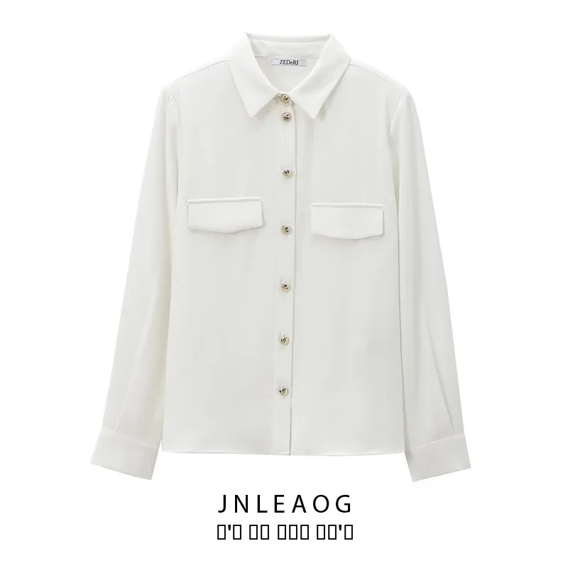 

Faionable Casual irt JNLEAOG oulder Pad Decorated Pleated Women's Clothing Autumn New Sle Versatile Polyester Long Sl...