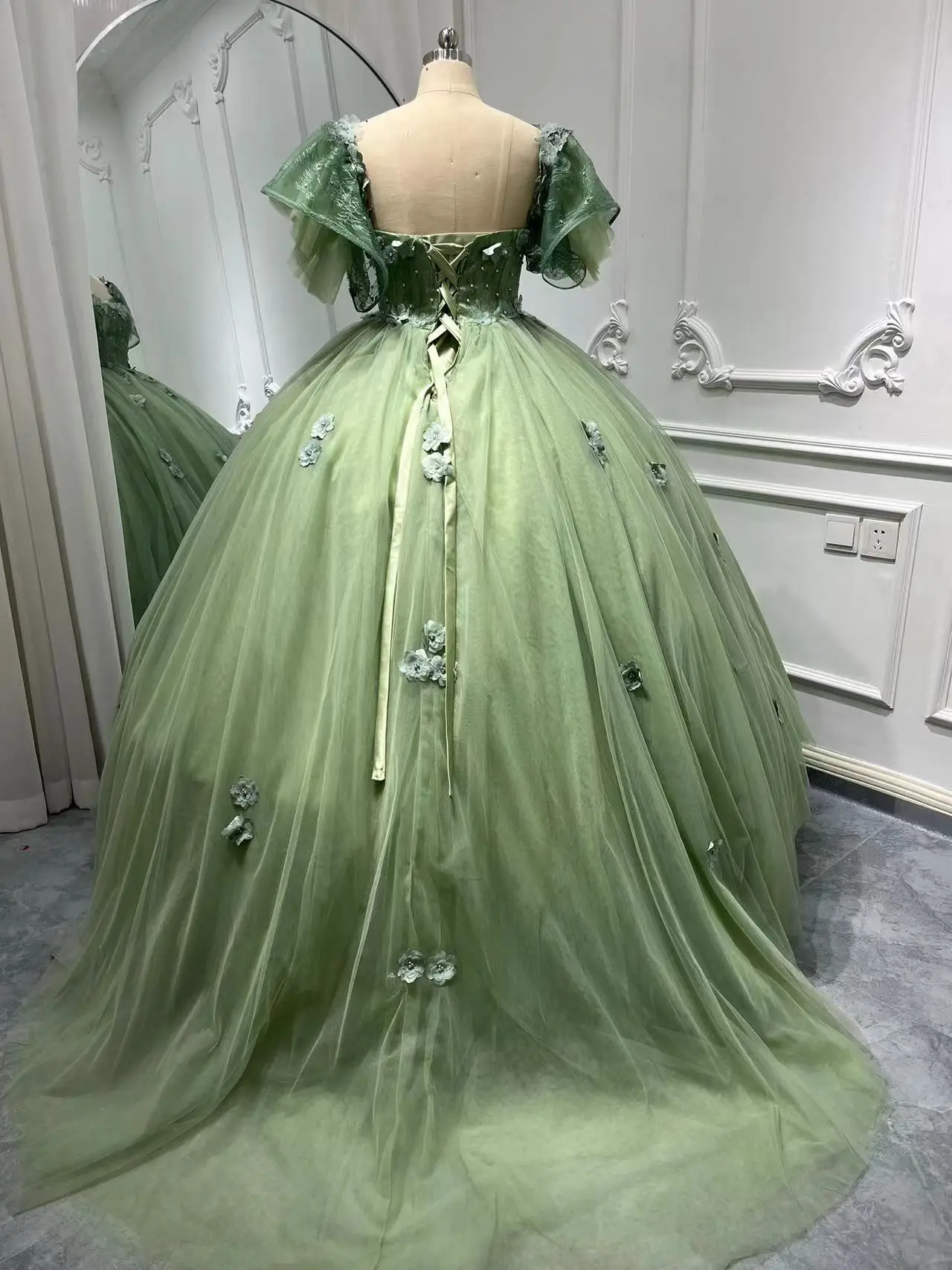 Imagen Real personalizada, vestidos para ocasiones de graduación para mujer, Vestido de fiesta de cumpleaños de niña Floral 3D de manga corta, Vestido 15 Quinceanera 16