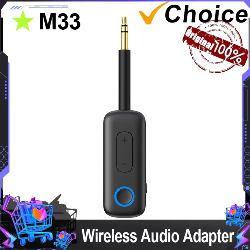 VIKEFON 2-In-1 Car Aux Wireless Audio Adapter Bluetooth 5.4 Transmitter Receiver TV Car Bluetooth Audio Receiver Transmitter