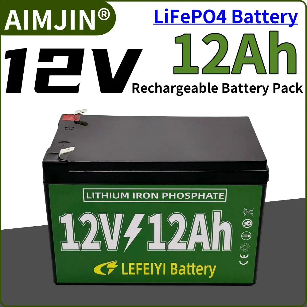 

12V 12Ah LiFePO4 Lithium Battery Pack 12000mAh 4000+ Deep Cycle Rechargeable Battery for Solar Power Lights, Electric Vehicles