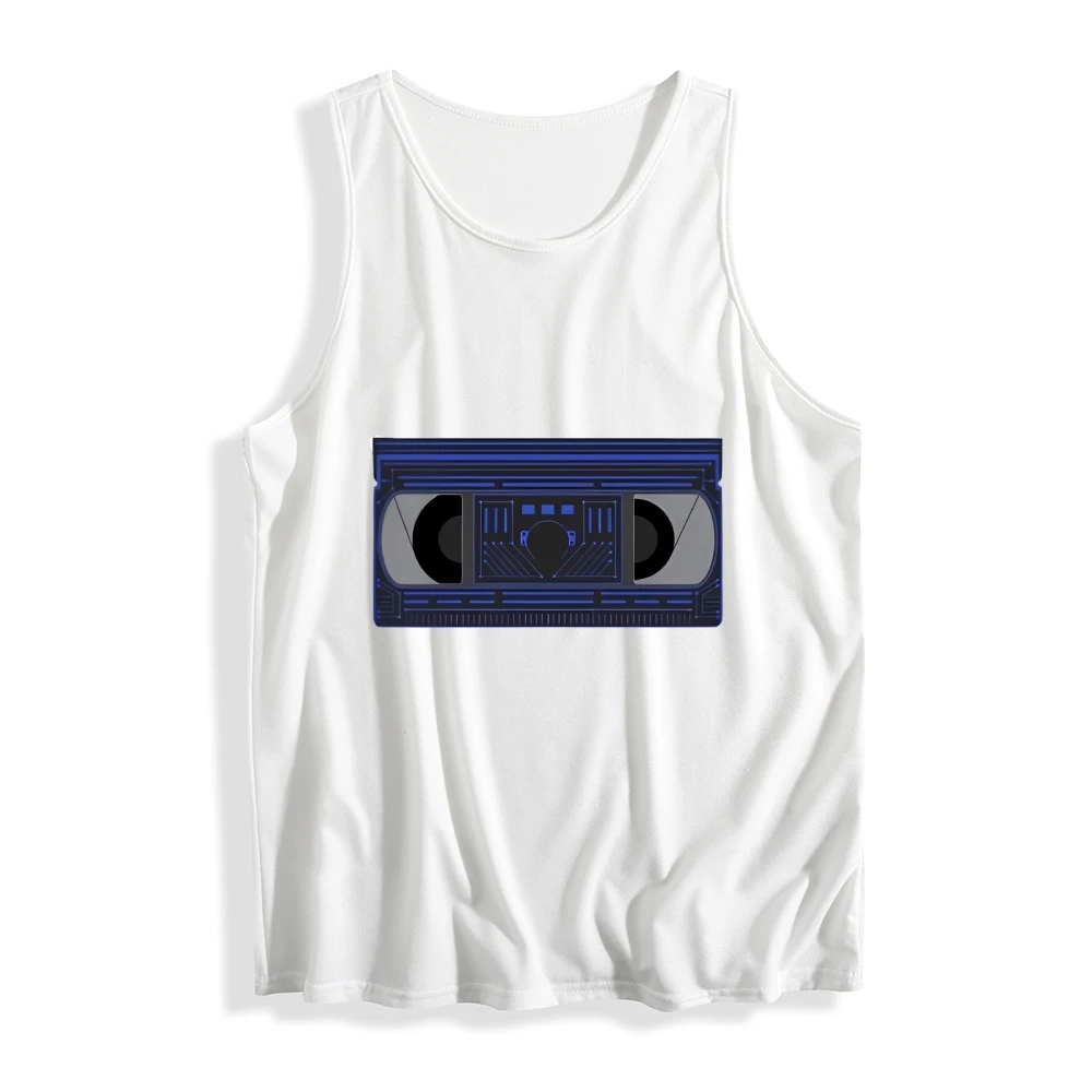 Cassette Tape Tank Top Retro Blue Music Print Casual Loose Sleeveless Nostalgic 80s Vibe Cool Design Summer Streetwear Choice