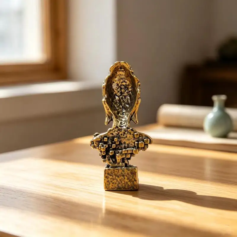 Stille Buddhismus-Statue aus Messing, Vintage-Schreibtischdekoration, 1/3 Stück, tragbare Mini-Religionsdekoration für Reisen, Altar, Zuhause, Büro, Schreibtisch – Detail 6
