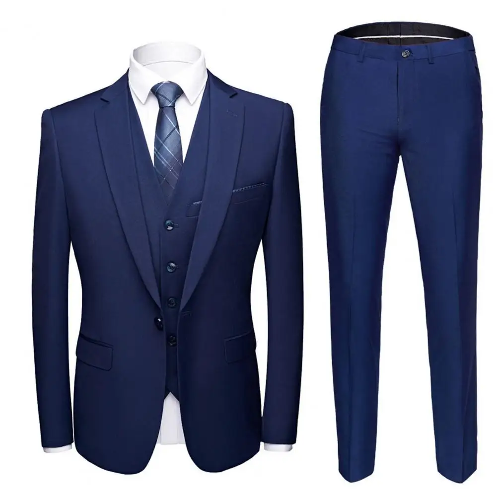 

1 Set Popular Groom Suit Turndown Collar Outfit Formal Suit Pure Color Buttons Blazer Pants