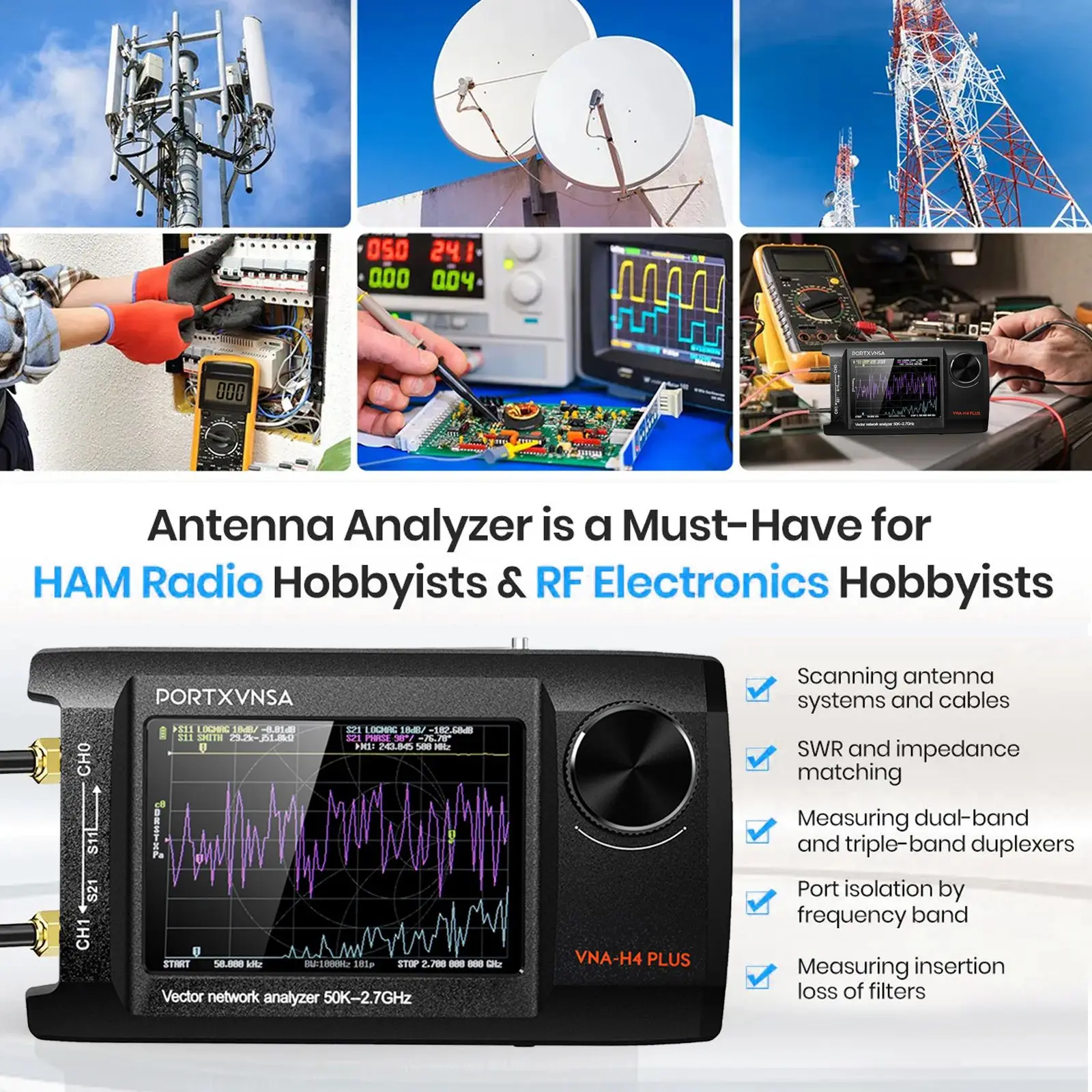 NanoVNA-H4 Plus 50kHz-2.7GHz Vector Network Analyzer