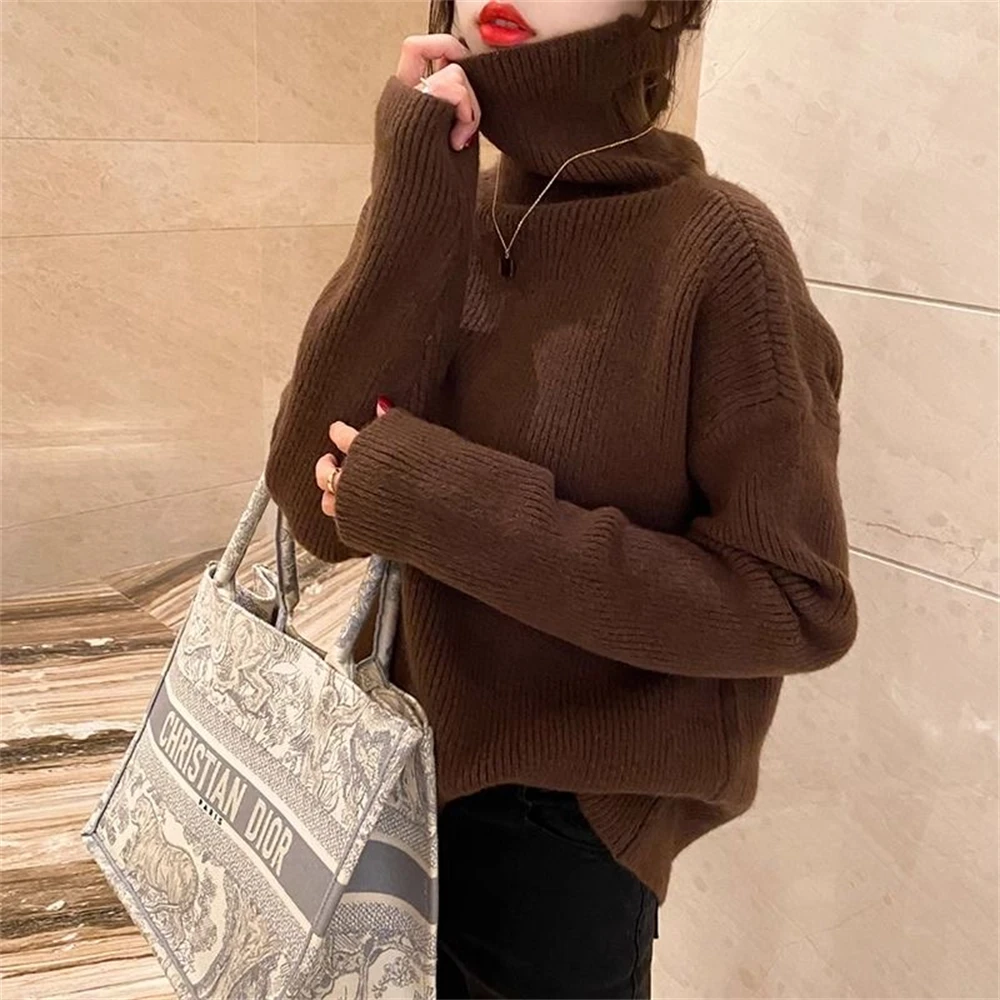 

Thiened Свободный крой Long Sve High Ne Теплый свитер в полоску с большими манжетами Удобная дышащая осенняя одежда...