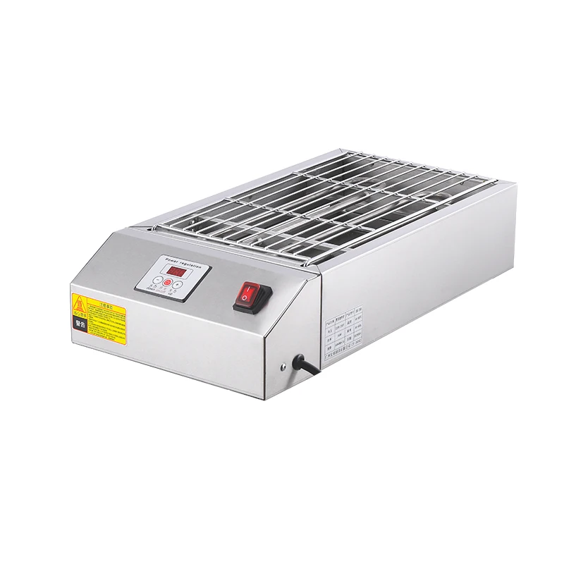 Parrilla eléctrica comercial sin humo, parrilla ancha, ostras a la parrilla, vieiras, alas de pollo, brochetas de arroz, gluten a la parrilla