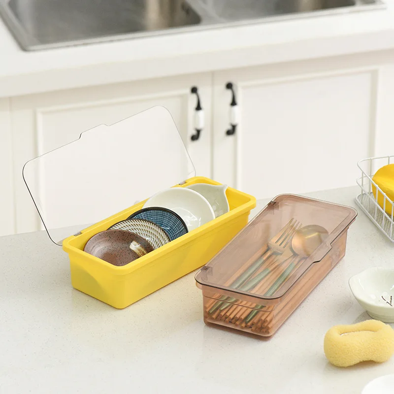 Cutlery Organiser Box With Lid And Drainer For Kitchen Tableware_voghion.com
